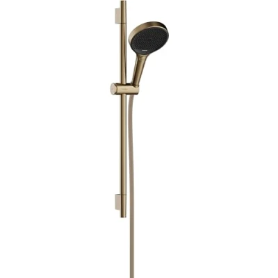 Image of hansgrohe Rainfinity water saving shower set, head (EcoSmart), rail 65cm, holder, Designflex textile hose 160cm, hand with 3 sprays, brushed bronze, 28746140, 28746140