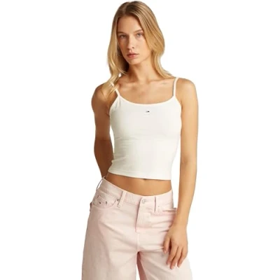Image of Tommy Jeans TJW Essential Strap 2 PACK Top, Women&#039;s, Size: 6, Ecru/precious pink