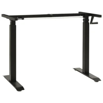 Image of vidaXL Manual Height Adjustable Standing Desk Black Frame, Carbon Steel Construction with Hand Crank, Width 102 160 cm, 71 113 Suitable for 120 180 cm Desktop