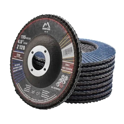 Image of Merryland Flap Disc 115 Metal for Angle Grinder, 115mm 120 Grit T29 Wheel 10 Pieces, Blue Zirconium Corundum INOX Stainless Steel Iron Universal 4.5 inch, Craft Line FC1107614