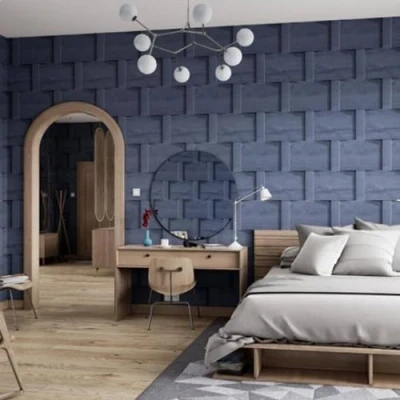 Image of SOPHIE LAURENCE Blue Textured Wallpaper 53cm X Sample 3D Effect Wall Panels for Interior Decor, Paste The Paper, Bathroom/Bedroom Covering