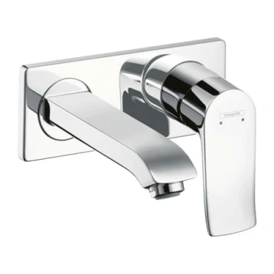 Image of hansgrohe Metris wall mounted basin mixer tap, 165 mm spout, chrome