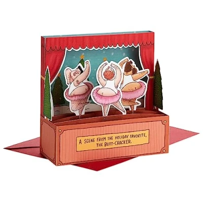 Image of Hallmark Paper Wonder Shoebox Funny Pop Up Christmas Card (Butt Cracker)