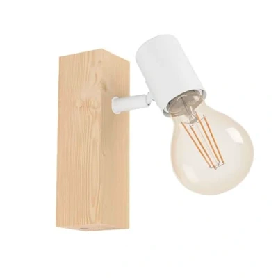 Image of Eglo Wall lamp Townshend 3, Vintage Light Fixture in Industrial Design, Retro Living Room Made of Steel and Wood, White, Brown, E27 Socket, FSC Certified