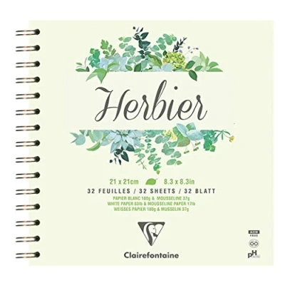 Image of Clairefontaine Ref 975178C Graphic Arts Herbarium Wirebound Pad (32 Sheets) 21 x 21cm in Size, 180gsm White Paper with 37gsm Mousseline Dividers