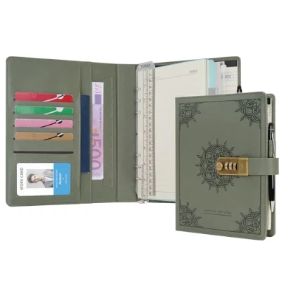 Image of WASON Diary with Lock A5 Binder Ruled Spiral Notebook Journal Planner Portfolio and Refillable Writing Lined Paper Notepad, Pen, Clipboard Organizer For Ideal Business, School &amp; Travel (Green)