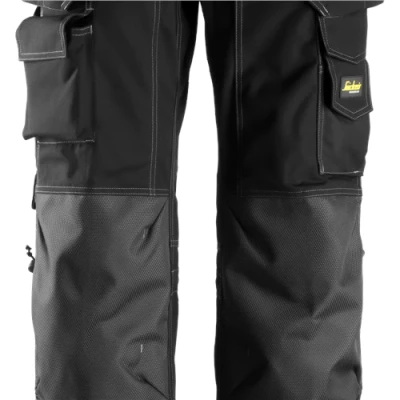 Image of Snickers Floorlayer Holster Pockets Trousers, Rip Stop Black/Black Waist 38&quot; Inside leg 32&quot;