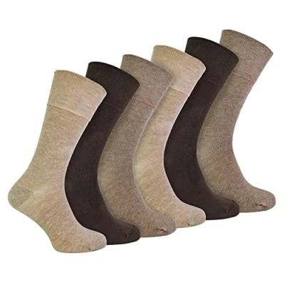 Image of IOMI 6 Pack Mens Diabetic Bamboo Socks Extra Wide Seamless Loose Non Elastic (6 11, Brown)