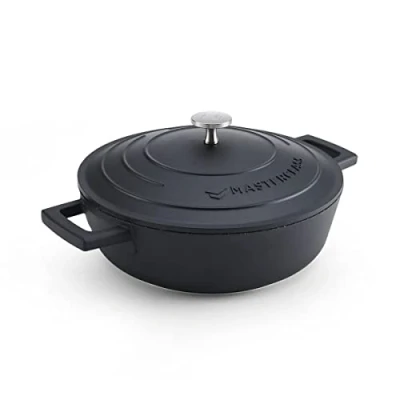 Image of MasterClass Casserole Dish with Lid 2.5L/24 cm, Lightweight Cast Aluminium, Induction Hob and Oven Safe, Black