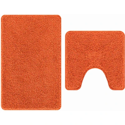 Image of vidaXL 2 Piece Bath Mat Set Orange Polypropylen Non Slip