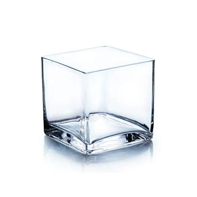 Image of WGV Cube Glass Vase, Candle Holder, 5&quot;x5&quot;x5&quot;, [Bulk &amp; Size Options Available] Clear Elegant Floral Accent Container Planter Terrarium Wedding Party Ceremony Home Decor, 1 Piece