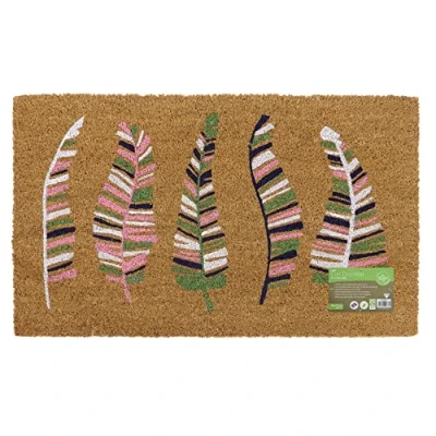 Image of JVL Latex Backed Coir Door Mat, Feathers, Natural, 45 x 75 cm Approx, (02 886)