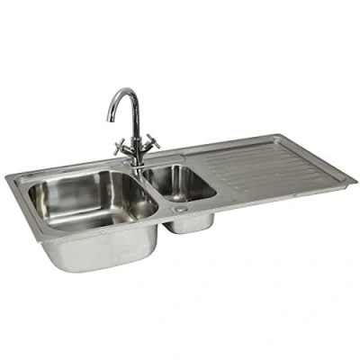 Image of KuKoo Stainless Steel Kitchen Sink Basin &amp; Victoria Tap, Reversible, 105cm x 18cm 50cm