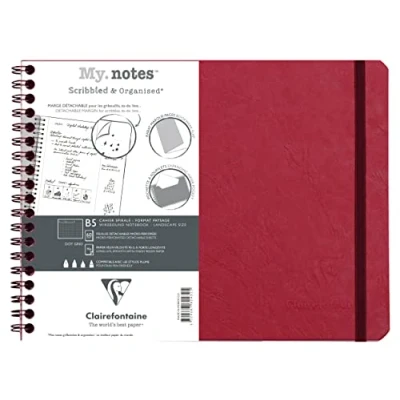 Image of Clairefontaine 782432C Age Bag A Spiral Notebook with Detachable Margins My.Notes Red B5 Landscape 25x19 cm 120 DOT Pages 90 g White Paper Glossy Leather Grain Card Cover