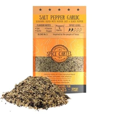 Image of Spice Cartel&#039;s SPG Salt, Pepper, Garlic Blend. Barbecue Essential For Adding Base Seasoning &amp; Bark To Red White Meat.100g Resealable Pack Seasons 3kg+ Of Protein. Premium UK Hand Blended.