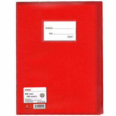 Image of Pixel® A4 100 Pockets 200 Views Office Home School Flexi Cover Coloured Display Book Presentation Document Organiser Folder Storage Case Wallets (Red)