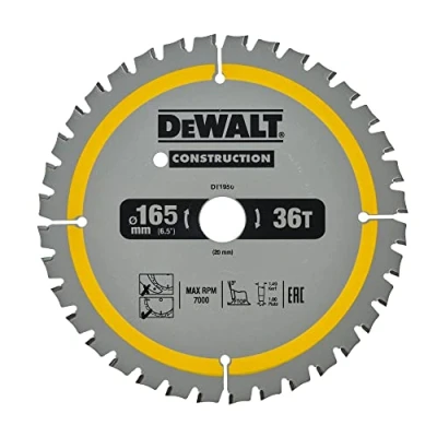 Image of DeWalt DT1950 QZ Construction Circ Saw Blade, Yellow, 165 x 20 mm