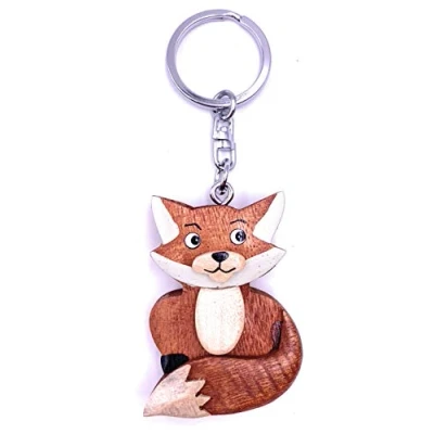 Image of H Customs Fox Sitting Hunting Animal Wood Noble Handmade Keychain Pendant