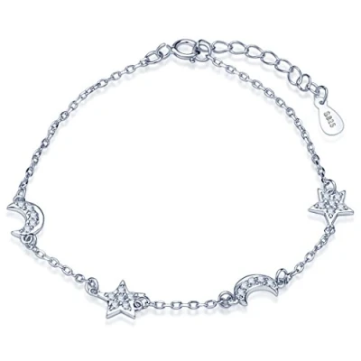 Image of Infinite U Elegant Stars Moons Womens Link Charm Bracelet 925 Sterling Silver Cubic Zirconia Adjustable Hand Chain,