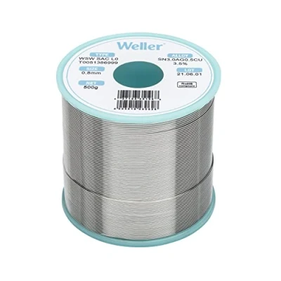 Image of Weller WSW SAC L0 (T0051386999) Lead Free Solder Wire, Ø 0.8mm, Alloy Sn96.5Ag3.0Cu0.5, Flux content 3.5%, 500g