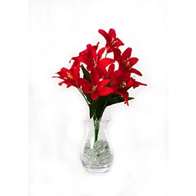Image of Best Artificial 45cm Stargazer Lillies 10 Head Flower lily Spray Bunch (Red)