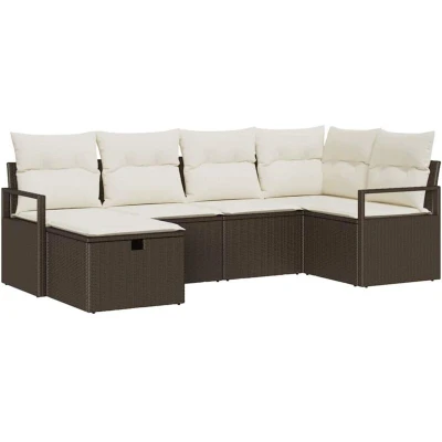 Image of vidaXL 6 Piece Garden Sofa Set with Cushions Brown Poly Rattan