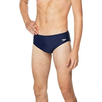Image of Speedo Men&#039;s Swimsuit Brief Powerflex Eco Solid Adult Discontinued Underwear, Navy, 32