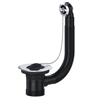 Image of SPARES2GO Sink Waste Combination Overflow Plug with Chain 40mm 1.5&quot; (Round)