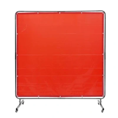 Image of VEVOR Welding Screen with Frame, 6&#039; x Curtain Screen, Flame Resistant Vinyl Protection on 4 Swivel Wheels (2 Lockable), Moveable &amp; Professional for Workshop/Industrial, Red