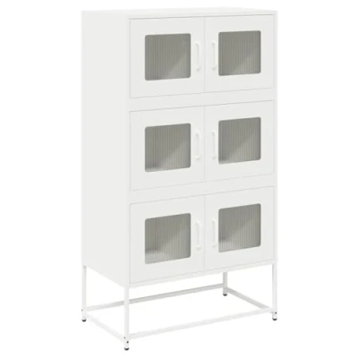 Image of vidaXL highboard white steel sideboard/kitchen cabinet 68x39x123 cm w/flexible door installation &amp; ample storage