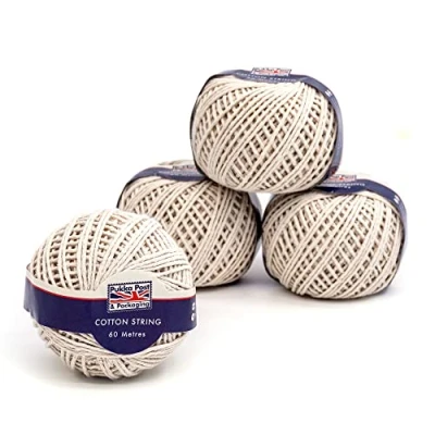 Image of PUKKA POST &amp; Packaging Cotton String Ball For Packaging, Crafting, and DIY Pack of 4 Balls Measuring 60m Each Plastic Free, Fully Recyclable