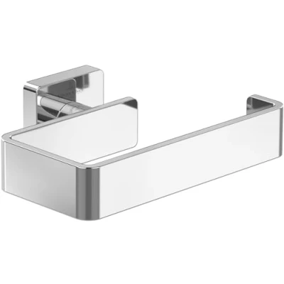 Image of Villeroy &amp; Boch Elements Striking Toilet Paper Holder without Lid for Wall Mounting, Brass Roll Holder, Square, Chrome
