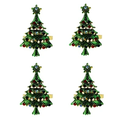 Image of eBoutik Set of 4 Christmas Table Decoration Napkin Rings Festive Xmas Holders for Christmas, Weddings &amp; Thanksgiving (Green Tree)