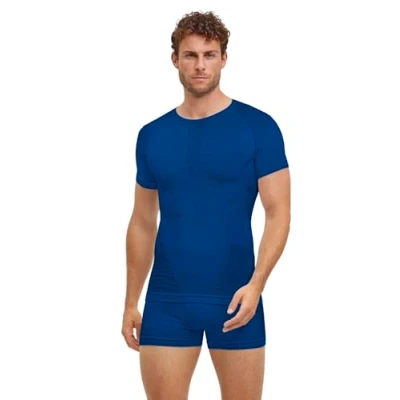 Image of FALKE Men&#039;s Warm Round Neck M S/S TS Functional Yarn Quick Dry 1 Piece Base Layer Top, Blue (Yve 6714) New eco Friendly,