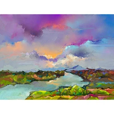 Image of Wee Blue Coo Contemporary Colourful Landscape Art Print Poster Wall Decor