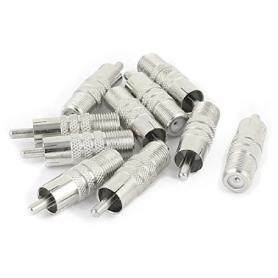 Image of sourcing map 10 Pcs F Type Female to RCA Male Adapter Connector Coax Jack Silver Tone