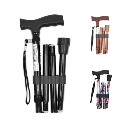 Image of Pepe Folding Walking Sticks for Men Disabled, Women, Ladies, Canes Aluminium, Foldable Stick Adjustable, Black