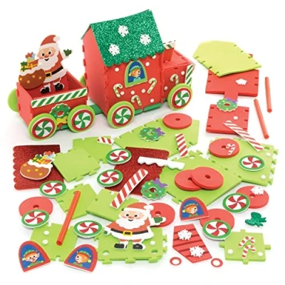 Image of Baker Ross FE920 Santa&#039;s Train Craft Kits Pack of 2, Christmas Crafts for Kids, Make Your Own Xmas Decorations, Creative Arts and Project Children
