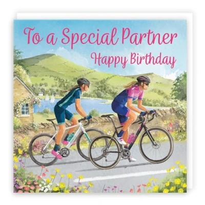 Image of Hunts England Partner Cycling Fun Birthday Card Milo&#039;s Gallery Female Cyclist For Bike Fan Her