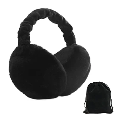 Image of CAEEKER Winter Ear Muffs, Women Earmuffs Adjustable Faux Fur Warmer Foldable Muffs Covers Furry Fleece Warm Windproof Plush Earlap for Men Ladies Girls, Black