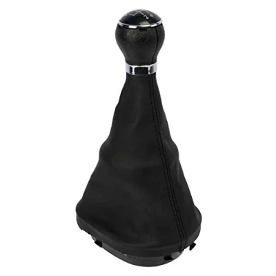 Image of Origen Specific knob with bellows vw caddy 2004 2009 / touran 2003 2010 and 5/6 speeds interchangeable change plates, black leather like chrome details.