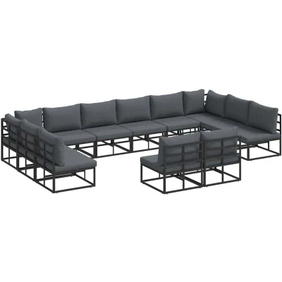 Image of vidaXL Garden Sofa Set with Cushion Pillow 12 pcs Black Aluminium