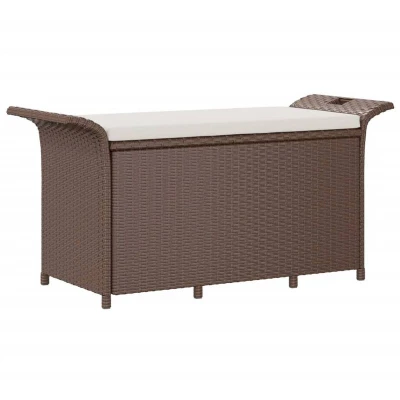Image of vidaXL Garden Bench with Cushion Brown 116x46x57 cm Poly Rattan