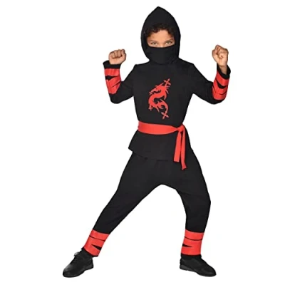 Image of amscan 9918197 9910929 Unisex Kids Ninja Warrior Costume in Black Age: 10 12 Years, Children (na