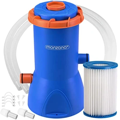 Image of Pool Pump 1140, 2280, 3400, 3800 L/h Flow Rate 15 90W Output Hoses Filter Cartridge 90Watt 340x270x270 mm (de) Monzana