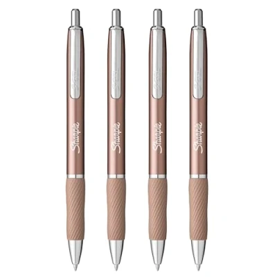 Image of Sharpie S Gel Pens Medium Point 0.7mm Black Ink Metal Barrel Rose Gold Pack of 4