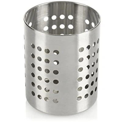 Image of com four® Cutlery Drainer Stainless Steel Kitchen Utensil Holder Basket, Metal Cooking Spoon Stand Modern Napkin (Silver Colored)