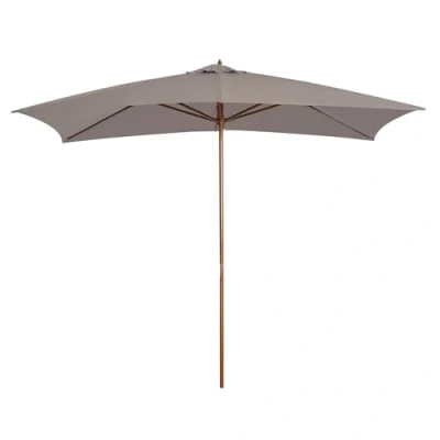 Image of Outsunny 2 x 3m Wooden Garden Parasol Umbrella Outdoor Sun Shade Canopy, Light Grey