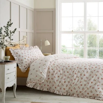 Image of Catherine Lansfield Frill Ditsy Floral Reversible Single Duvet Cover Set with Pillowcase Cream
