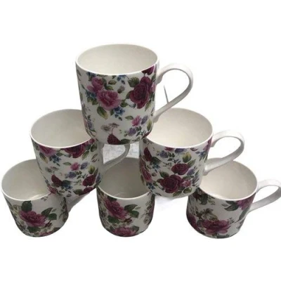 Image of tamergifts Fine Bone China Set of 6 Mugs (Balmoral Rose Chintz Floral Mugs)